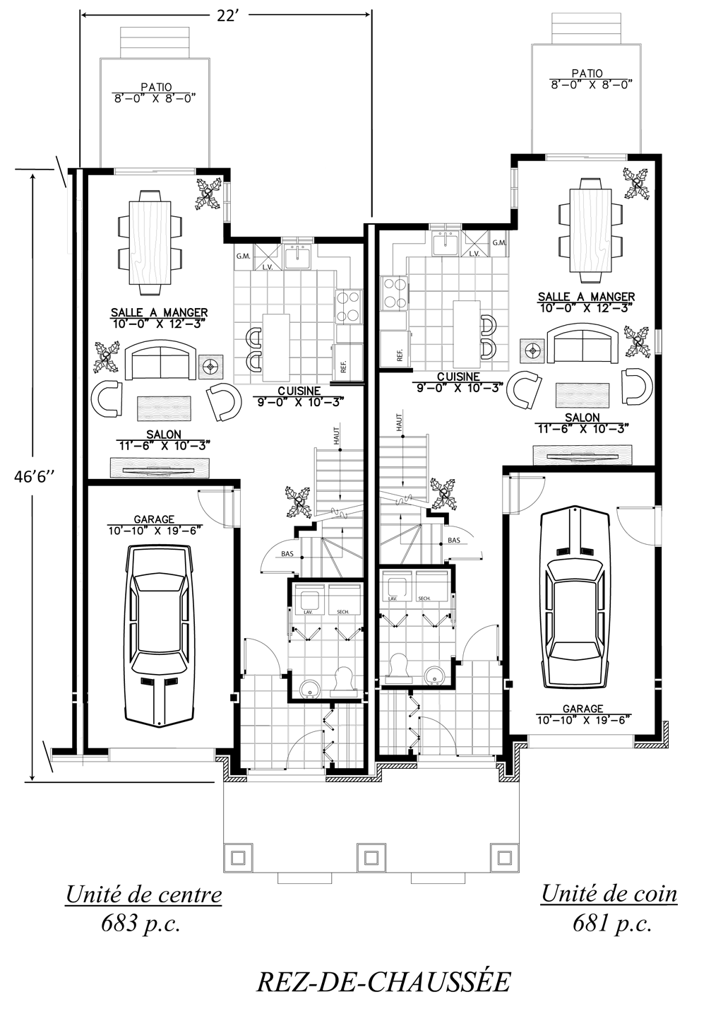 plan maison jumelee par le garage